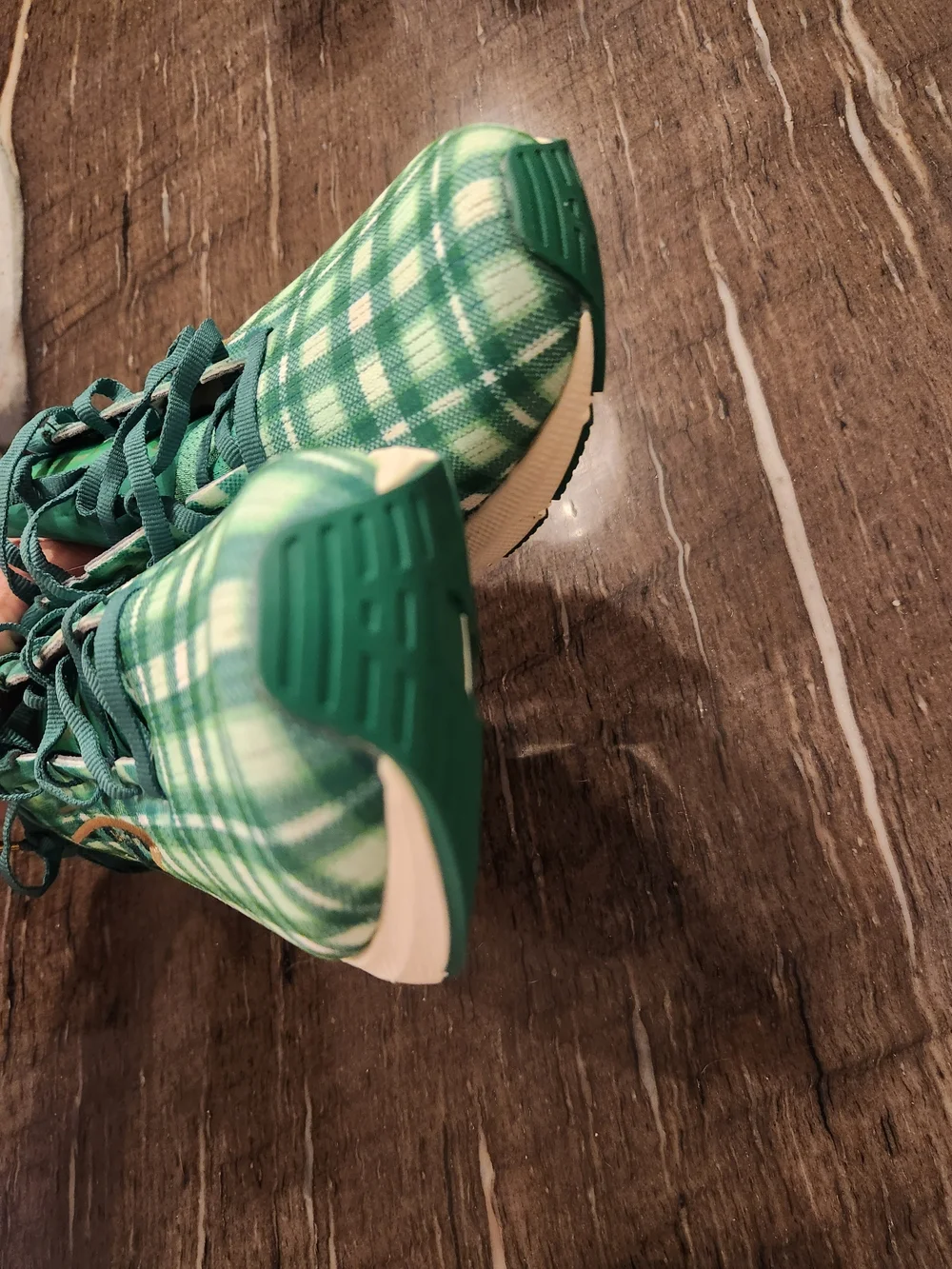 Brooks Green Plaid Athletic Running Shoes with Gold Accents